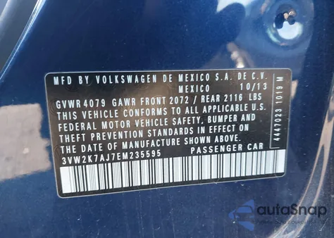 2014 Volkswagen Jetta 2.0L S from USA, damaged, VIN 3VW2K7AJ7EM235595